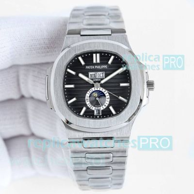 TW Swiss Copy Patek Philippe Nautilus V2 Annual Calendar Black Dial Mens Watch 